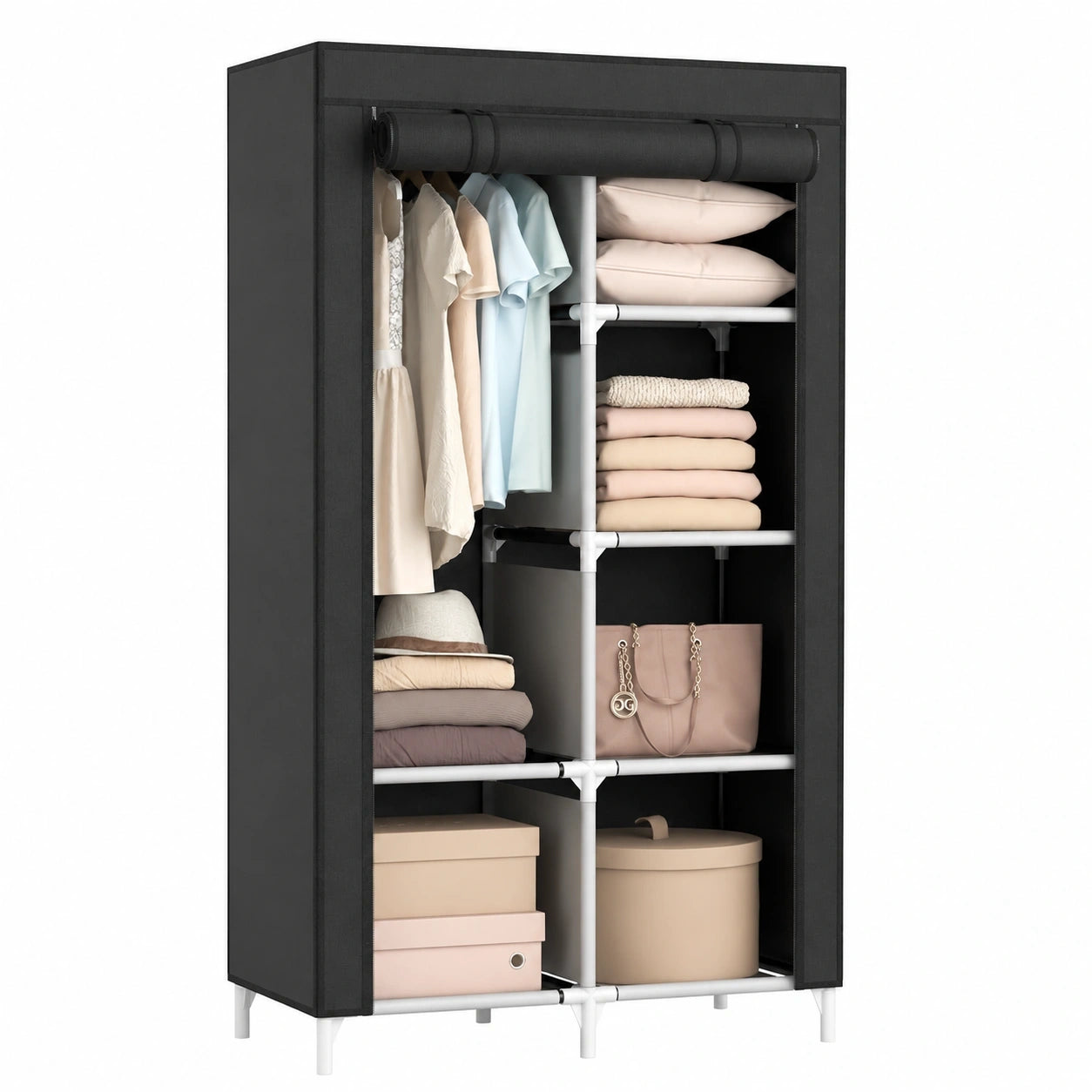 armoire-en-tissu-2-portes-avec-etageres-et-barre-de-suspension-pour-chambre-nvfddp5670bu