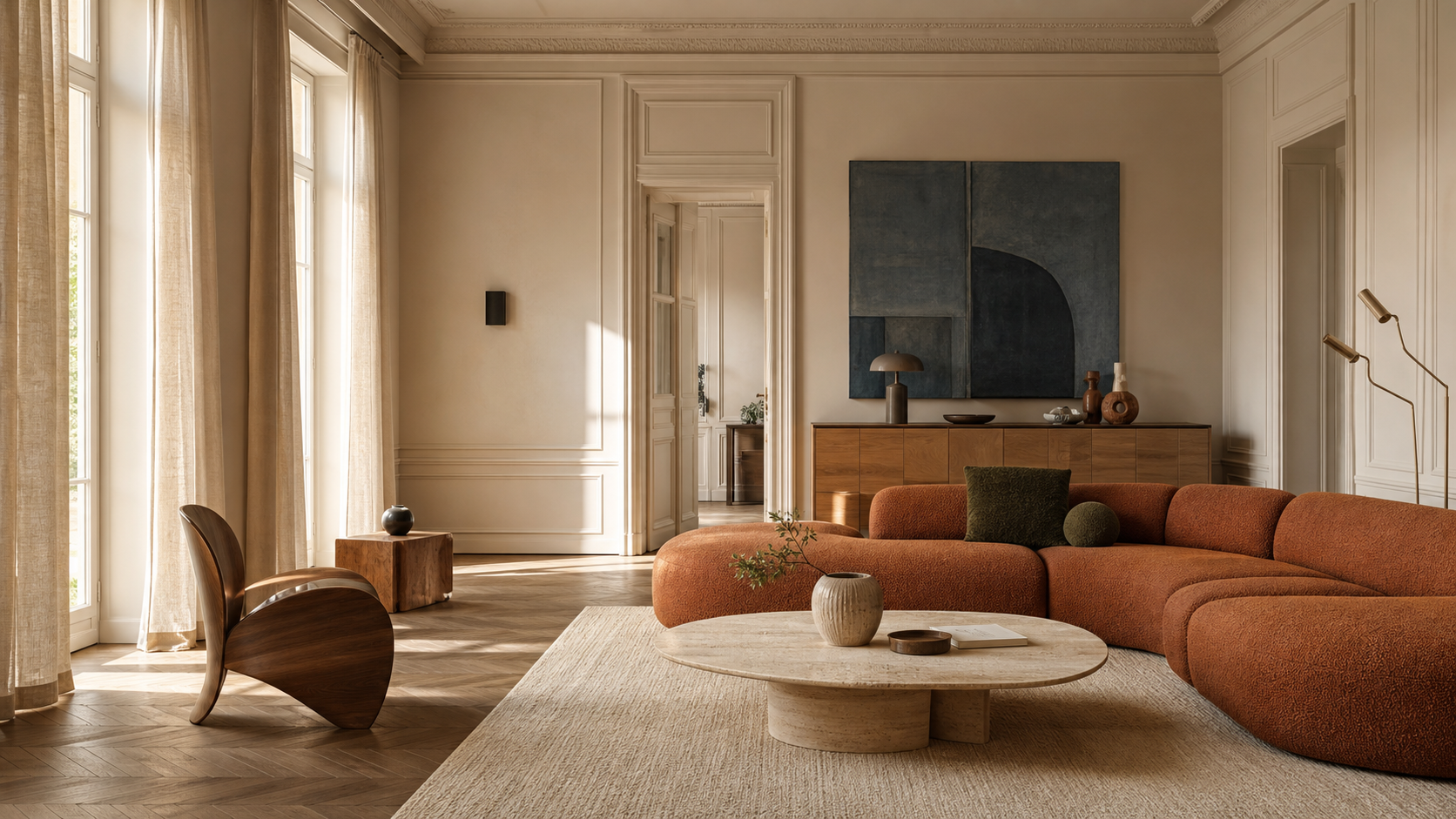Salon contemporain aux matières naturelles
